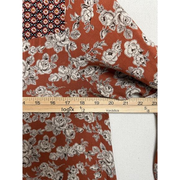 Women's Tunic Top Sz M Brown Floral 3/4 Sleeves Boho Cottagecore Hippie - Picture 12 of 15
